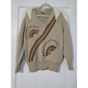 Vintage Christine Long Sleeve Sweater Beaded Embellished‎ Cream Size L *flaws*